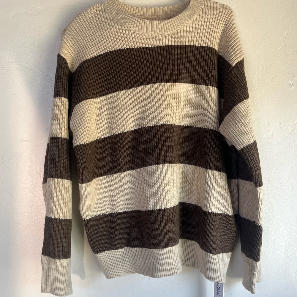 Striped Brown and Cream Men's Sweater DAZY